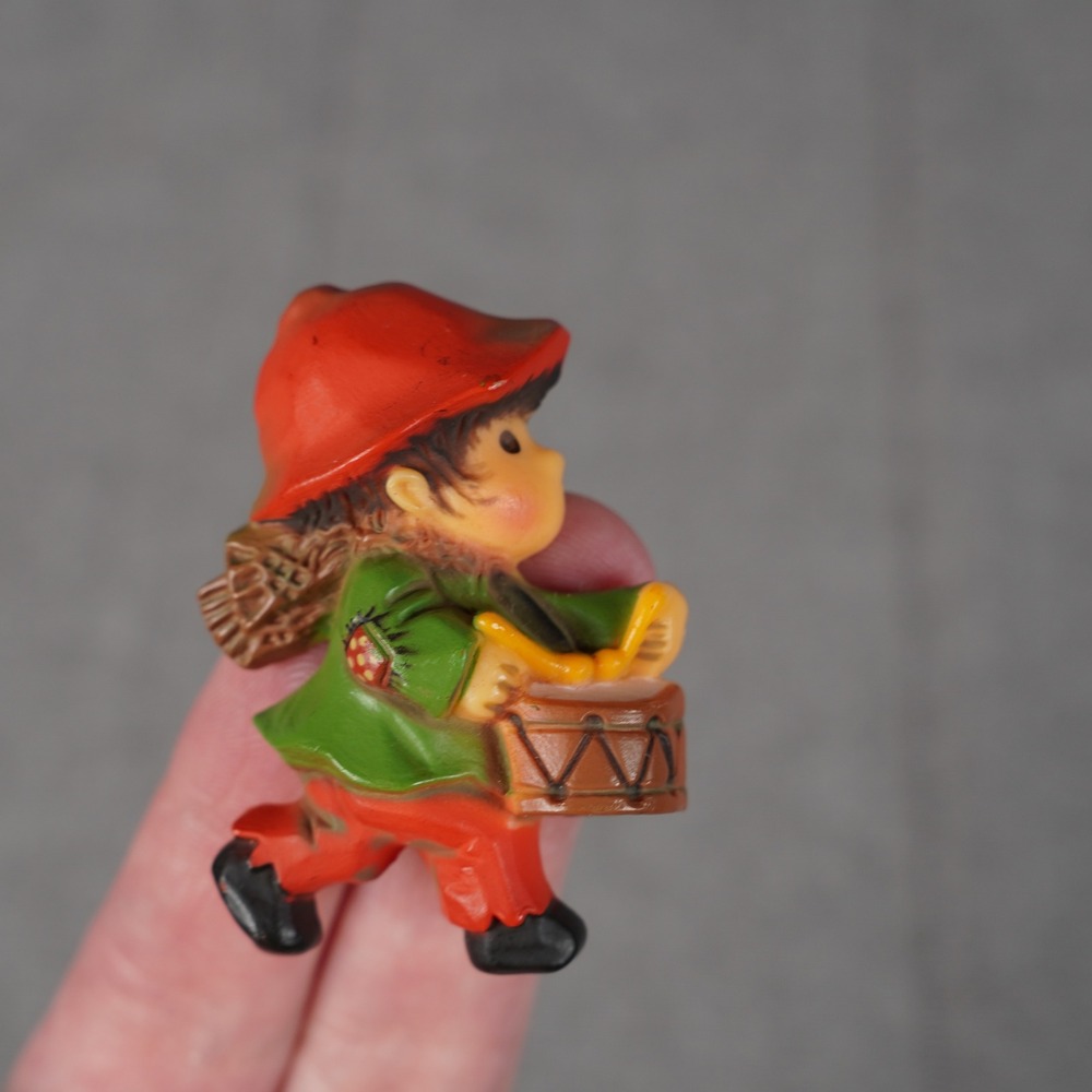 Vintage Hallmark Little Boy Drummer Lapel Pin Red Green Plastic Brooch